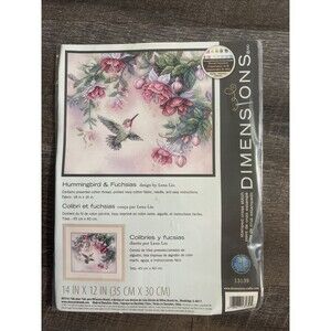 Vintage Dimensions Stamped Cross Stitch Kit Hummingbird & Fuchsias by Lena Liu